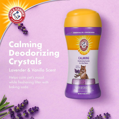 Arm & Hammer Cat Crystal Deodorizer for Kitty Litter Box - Calming Lavender & Vanilla Scented Cat Litter Smell Eliminator - Crystal Odor Control for Cats Mess Cleanup - Pet Home Supplies, 15 Oz