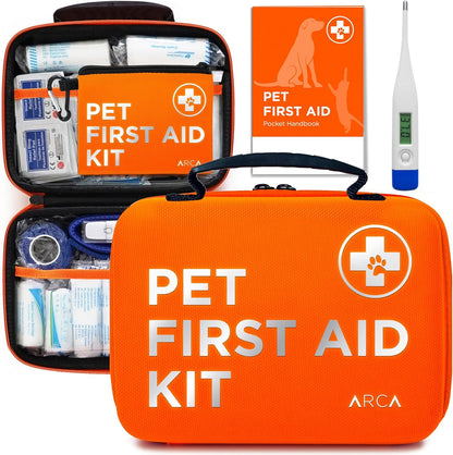 Dog First Aid Kit | Vet Approved Dog & Cat Emergency Supplies with Thermometer, Muzzle, Tick Removal, Flashlight, Mini Pouch, and Comprehensive Care Guide for Travel and Outdoor Use