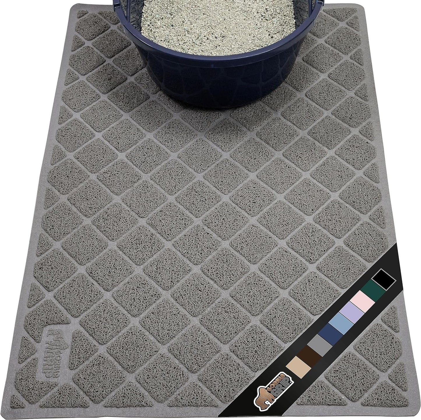 Gorilla Grip The Original Water Resistant Cat Litter Box Trapping Mat 35x23, Easy Clean, Textured Backing, Traps Mess for Cleaner Floors, Less Waste, Stays in Place for Cats, Soft on Paws, Gray