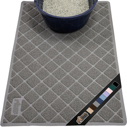 Gorilla Grip The Original Water Resistant Cat Litter Box Trapping Mat 35x23, Easy Clean, Textured Backing, Traps Mess for Cleaner Floors, Less Waste, Stays in Place for Cats, Soft on Paws, Gray