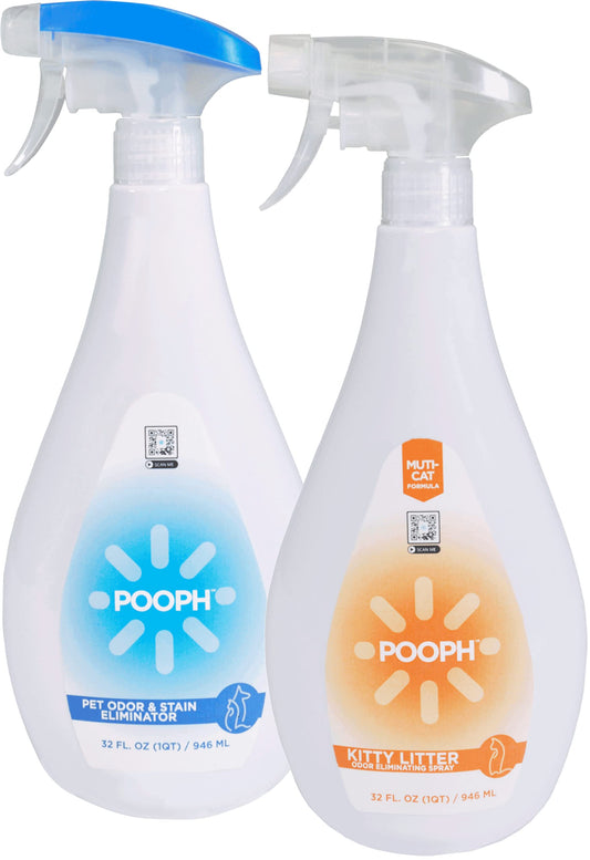 Pooph Pet Odor Eliminator and Litter Box Deodorizer - 2-32oz Bottles - Dismantles Odors on a Molecular Basis, Freshens Cat Litter Boxes, Removes Urine, Feces, and Ammonia Odors