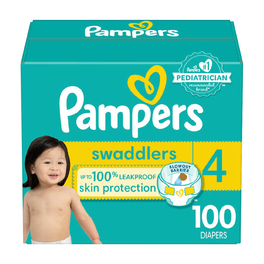 Pampers Swaddlers Diapers - Size 4, 100 Count, Ultra Soft Disposable Baby Diapers