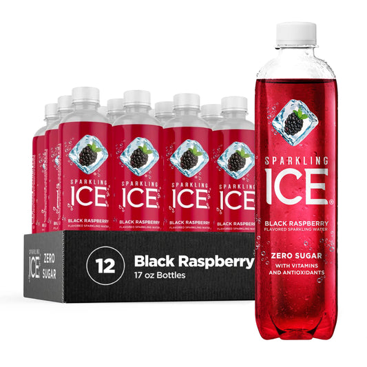 Sparkling Ice, Black Raspberry Sparkling Water, Zero Sugar Flavored Water, with Vitamins and Antioxidants, Low Calorie Beverage, 17 fl oz Bottles (Pack of 12)