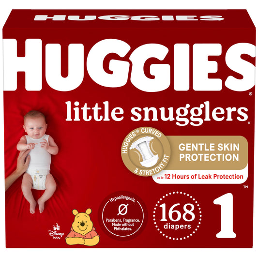 Huggies Size 1 Diapers, Little Snugglers Newborn Diapers, Size 1 (8-14 lbs), 168 Count